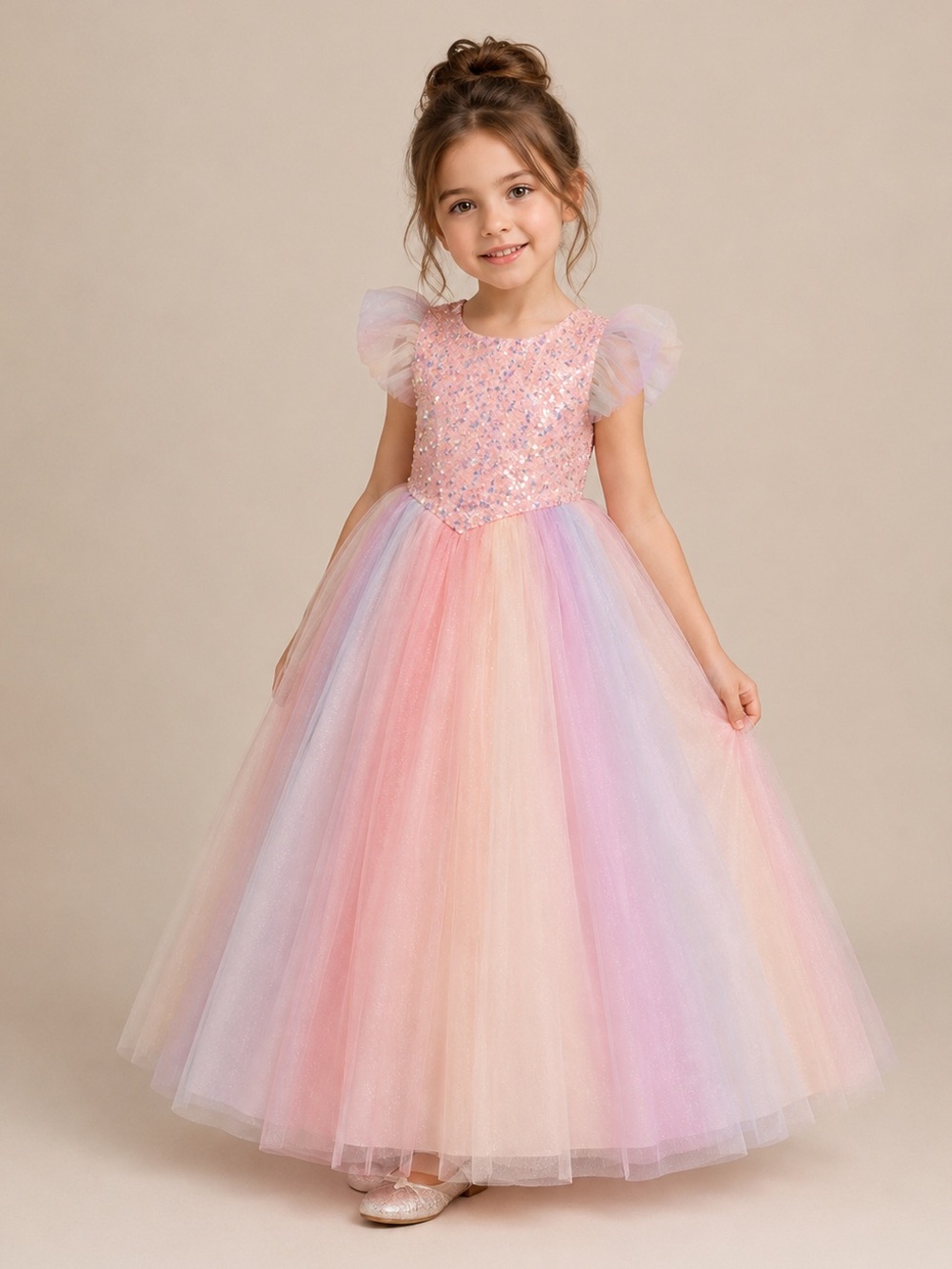 🎉LAST PIECE 🎉Baby girls‎ Mesh Princess Dress, Fly Sleeve Multi Layered dress